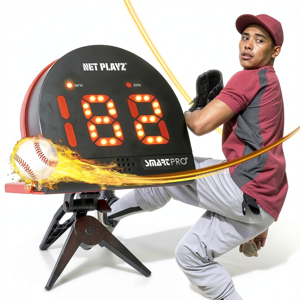 Athlete setting up NET PLAYZ radar on a baseball field