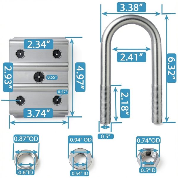 iBroPrat Carbon Steel U-Bolt Kit for 3500lbs Axle-1