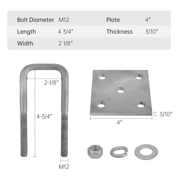Galvanized U-Bolt Kit PHEXOD Boat Trailer Axle-1