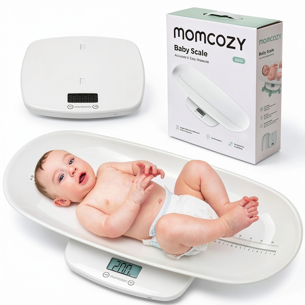Momcozy Baby Scale on a wooden table