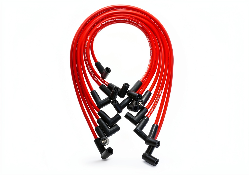 A-Team red silicone spark plug wires installed in a V8 engine