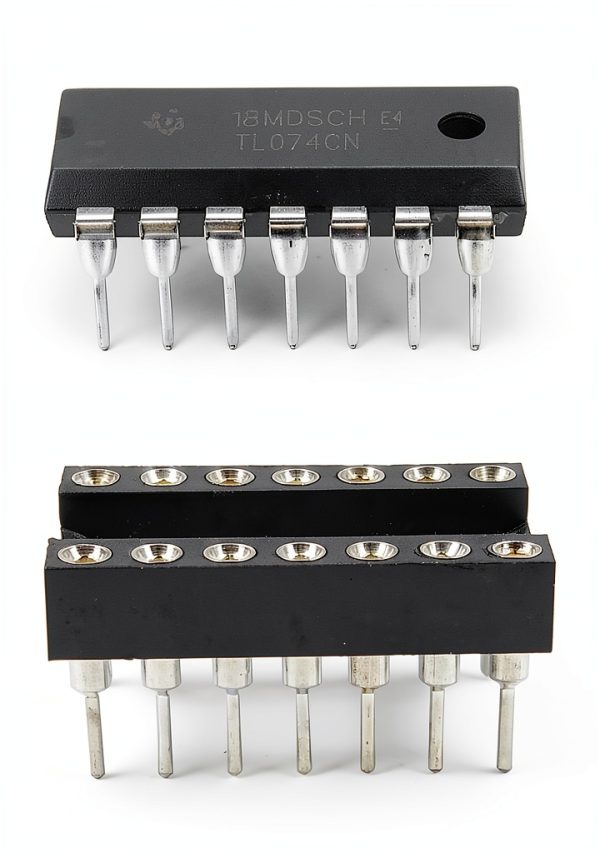 TL074CN TL074 Quad Low-Noise JFET-Input Operational Amplifier IC & 14-Pin DIP Sockets with Machined Contact Pins (Pack of 15)-0